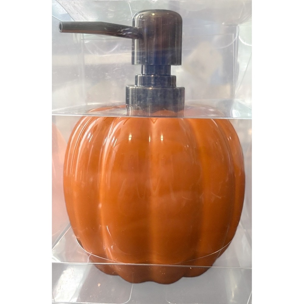 Pumkin Ceramic Soap & Lotion Pump with Brass Colored Pump Orange